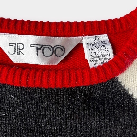 Vintage 80s Red Knit Sweater Dress Geometric Colorblock Mod XS - Picture 9 of 13